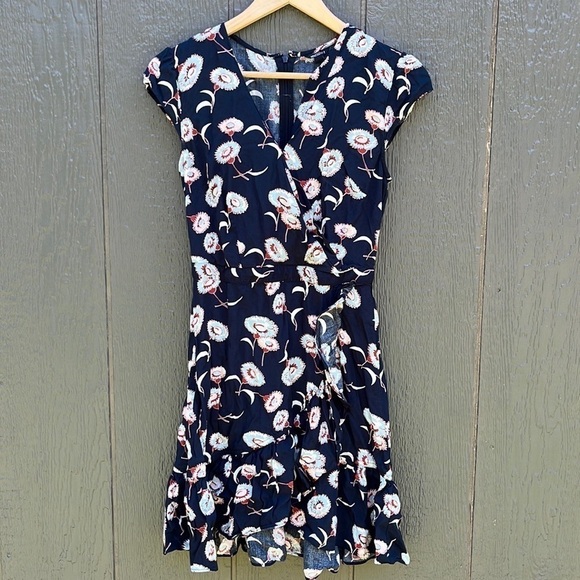 J Crew Mercantile navy floral wrap dress size 0 - Picture 3 of 11